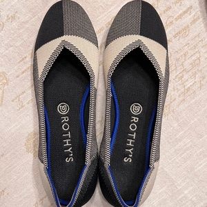 Rothy’s Ballet Flat-9 1/2, Like New, Navy Blue + Cream Geometric Block